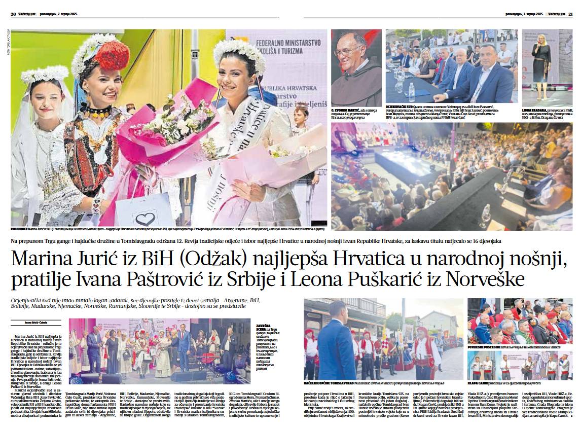 Pročitajte više o članku SUDIONICE 12.REVIJE TRADICIJSKE ODJEĆE I IZBORA NAJLJEPŠE HRVATICE U NARODNOJ NOŠNJI IZVAN RH U VEČERNJEM LISTU